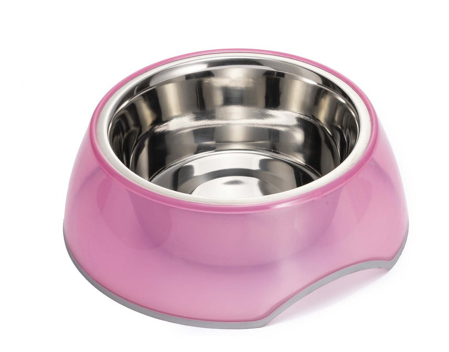 Taça Inox Antiderrapante Rosa 850 ml Ø14 cm para Cães e Gatos