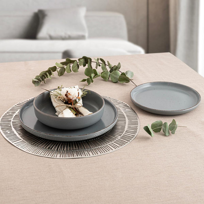 Conjunto de Mesa em Cerâmica DUNA Cinza Quid – 12 Peças para 4 Pessoas