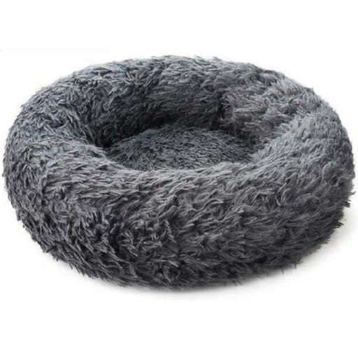 Cama redonda com pêlo Relax de 50 cm na cor cinza escuro, perfeita para oferecer conforto, aconchego e segurança a cães e gatos. Fabricada com materiais macios, resistentes e de alta qualidade, ideal para o descanso diário.