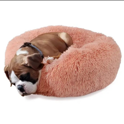 Cama redonda com pêlo Relax de 50 cm na cor rosa, ideal para proporcionar conforto e aconchego a cães e gatos. Design macio e acolhedor, perfeito para momentos de descanso e relaxamento.