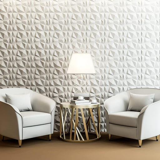 Painéis decorativos de parede 3D em PVC diamantes branco 30 x 30 cm (33 peças)