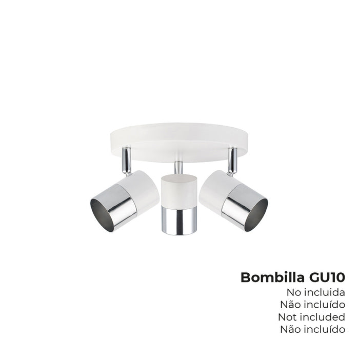 Candeeiro Halogênio 3 Elementos Cor Cromo+Branco Osso Gu-10 Moon Edm Modelo