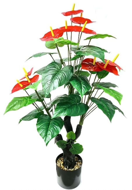 Planta Artificial com Vaso Antúrio Vermelho Deluxe 120 cm