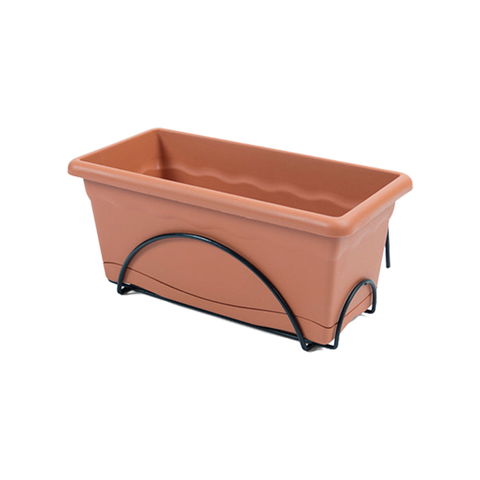 Floreira Com Prato Integrado 60X24Cm + Suporte Metálico. Cor Terracota