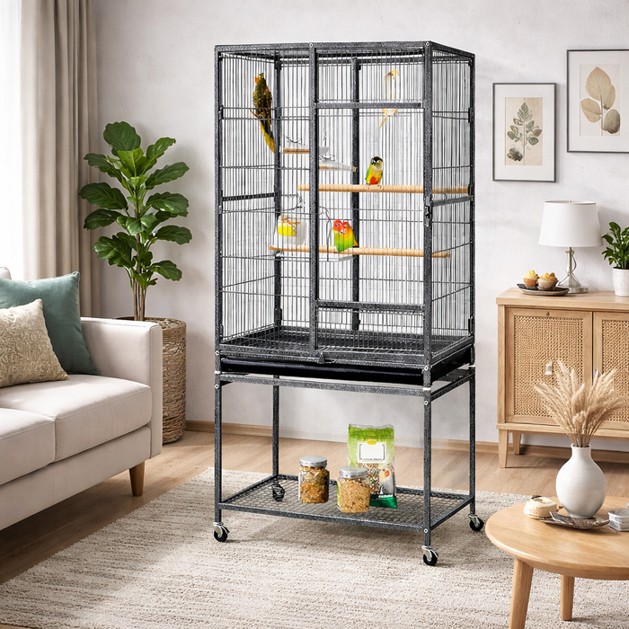 Gaiola para Pássaros Suporte e Rodas 62 x 43 x 136 cm