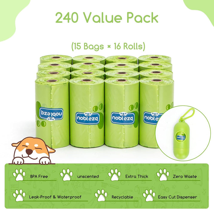 Sacos de cão biodegradáveis 240 sacos com dispensador extra grosso 16 rolos