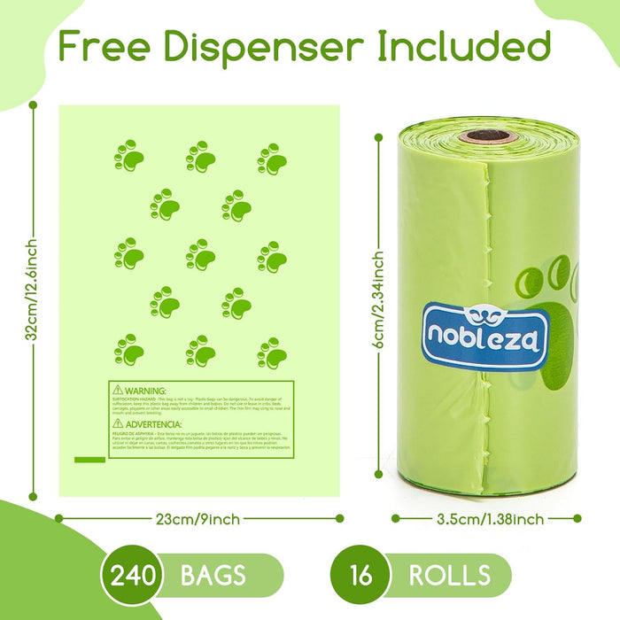 Sacos de cão biodegradáveis 240 sacos com dispensador extra grosso 16 rolos