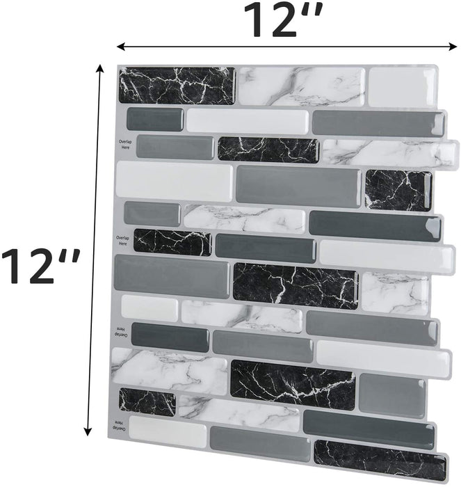 Painel autocolantes de azulejos de gel 3D mármore preto e branco 30.5 x 30.5 cm (10 peças) - Vendas E Afins - Vendas E Afins